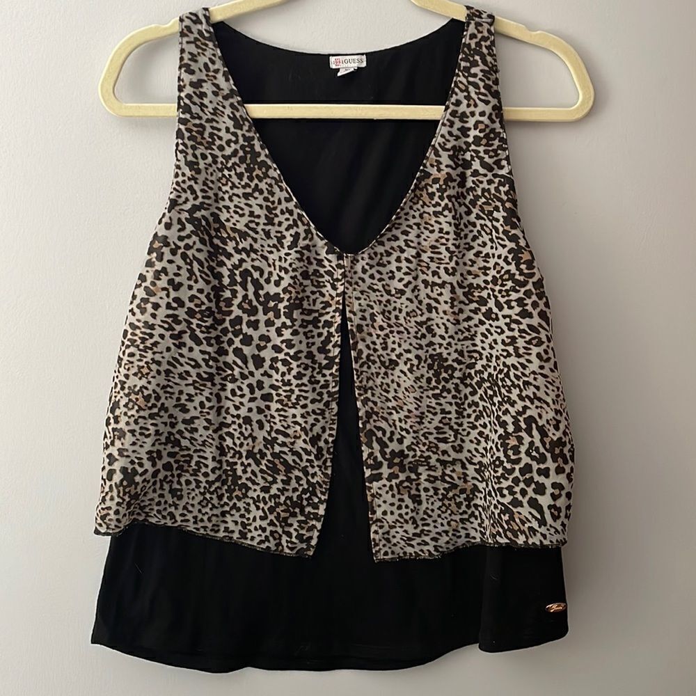 Guess Fly Away Leopard Tank Blouse Medium